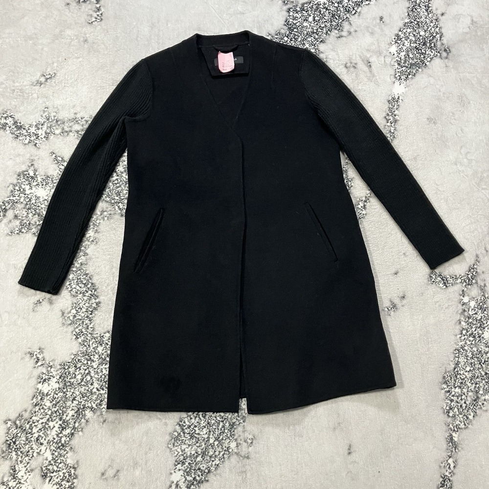 Kenneth Cole Black Open Front Long Coat Cardigan Women's Small Minimalist